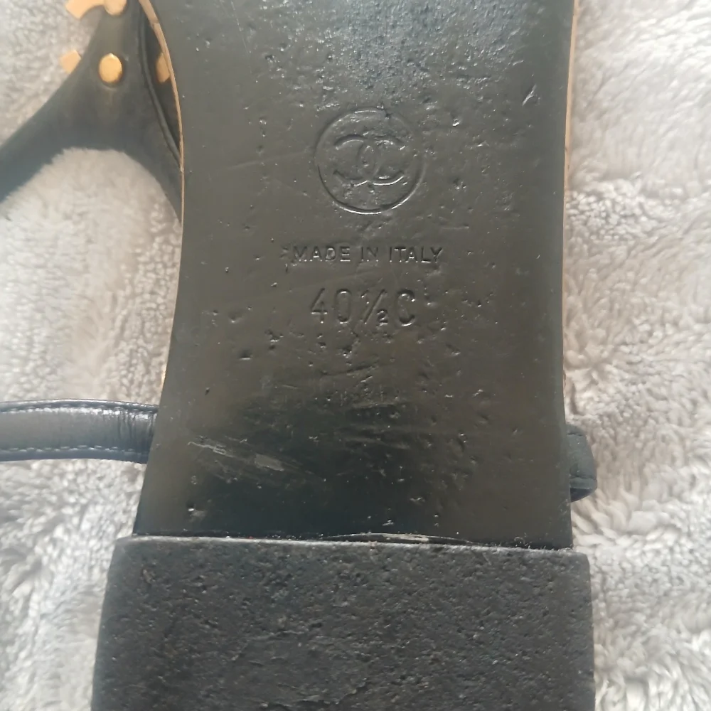Chanel Black Gold CC Thong Flat Sandals - Picture 10 of 14